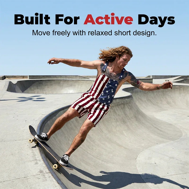 👖 50% OFF NOW! 💪 American Flag Overalls Shorts – Unisex Denim, Adjustable Straps & Patriotic Design – Perfect for Holidays 🎆