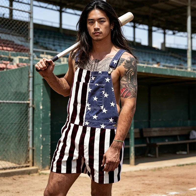 👖 50% OFF NOW! 💪 American Flag Overalls Shorts – Unisex Denim, Adjustable Straps & Patriotic Design – Perfect for Holidays 🎆