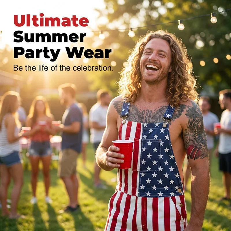 👖 50% OFF NOW! 💪 American Flag Overalls Shorts – Unisex Denim, Adjustable Straps & Patriotic Design – Perfect for Holidays 🎆