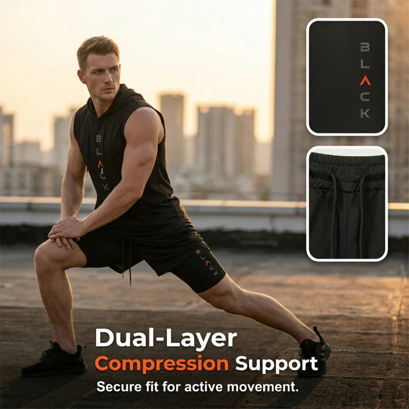 🏃 50% OFF NOW + Free shipping 💪 Men’s Sleeveless Hoodie & Shorts Set – Athletic & Casual Fit – Breathable & Quick-Dry 🏋️‍♂️