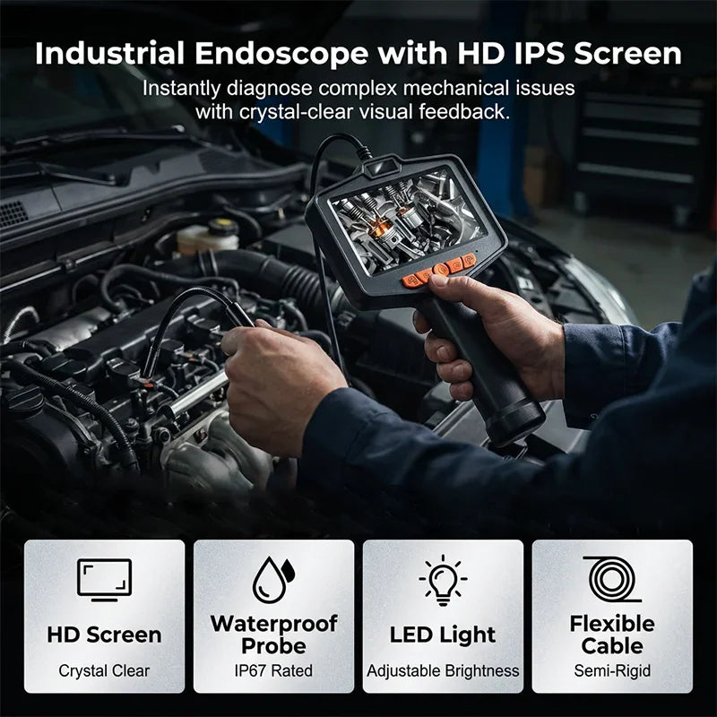 🥳2026 HOT SALE🥳💞50K+ SOLD!📱🔍 50% OFF! Industrial Endoscope – 4.3″ IPS screen, IP67 waterproof. Semi‑rigid cable, adjustable LED. See inside pipes & engines. 🔧✨