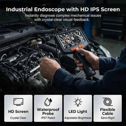 🥳2026 HOT SALE🥳💞50K+ SOLD!📱🔍 50% OFF! Industrial Endoscope – 4.3″ IPS screen, IP67 waterproof. Semi‑rigid cable, adjustable LED. See inside pipes & engines. 🔧✨