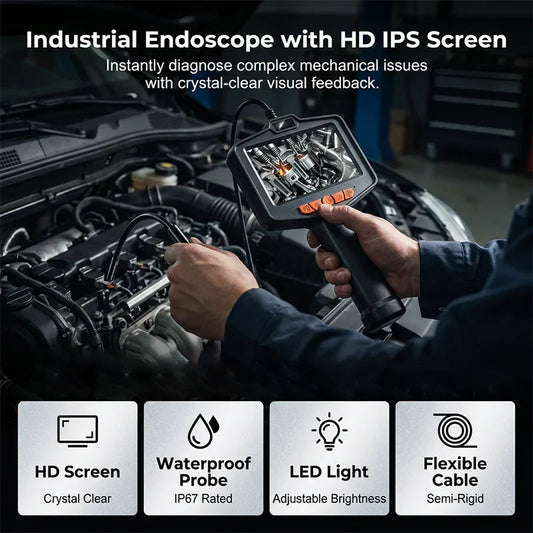 🥳2026 HOT SALE🥳💞50K+ SOLD!📱🔍 50% OFF! Industrial Endoscope – 4.3″ IPS screen, IP67 waterproof. Semi‑rigid cable, adjustable LED. See inside pipes & engines. 🔧✨