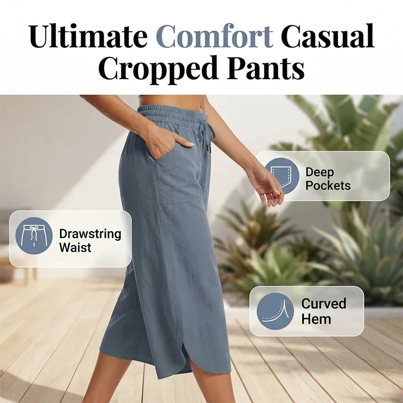 👖 50% OFF NOW!☁️ Women's Solid Loose Capri Pants – Elastic Waist & Deep Pockets – Breathable Casual Trousers ✨