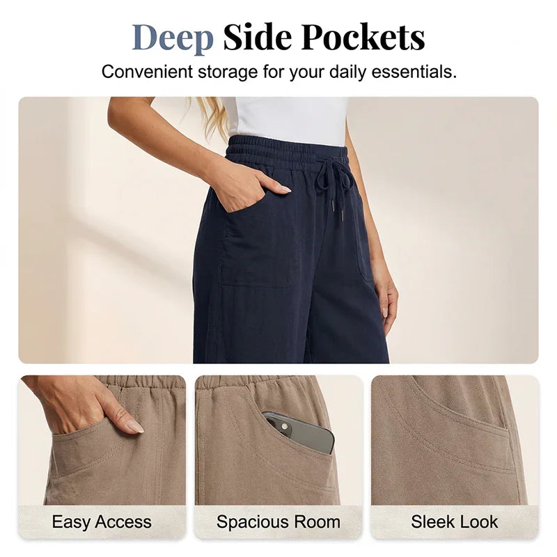 👖 50% OFF NOW!☁️ Women's Solid Loose Capri Pants – Elastic Waist & Deep Pockets – Breathable Casual Trousers ✨