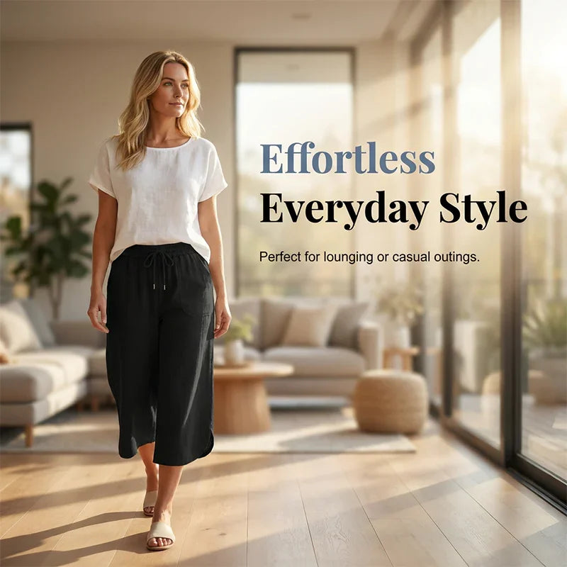 👖 50% OFF NOW!☁️ Women's Solid Loose Capri Pants – Elastic Waist & Deep Pockets – Breathable Casual Trousers ✨