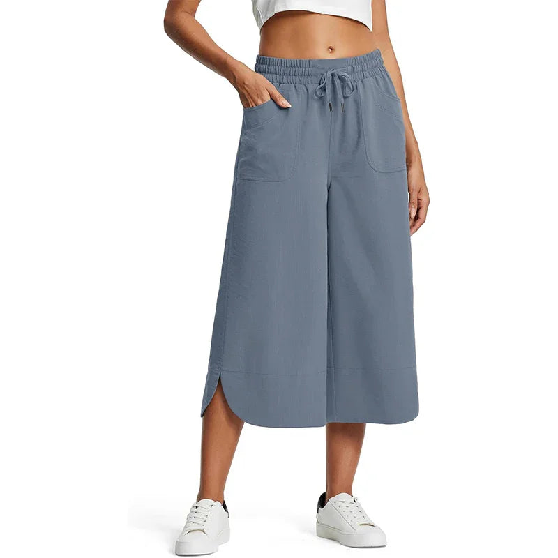 👖 50% OFF NOW!☁️ Women's Solid Loose Capri Pants – Elastic Waist & Deep Pockets – Breathable Casual Trousers ✨