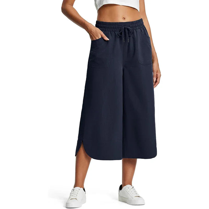 👖 50% OFF NOW!☁️ Women's Solid Loose Capri Pants – Elastic Waist & Deep Pockets – Breathable Casual Trousers ✨