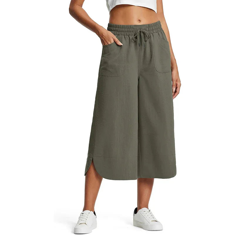 👖 50% OFF NOW!☁️ Women's Solid Loose Capri Pants – Elastic Waist & Deep Pockets – Breathable Casual Trousers ✨
