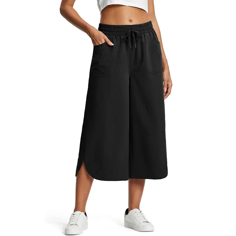 👖 50% OFF NOW!☁️ Women's Solid Loose Capri Pants – Elastic Waist & Deep Pockets – Breathable Casual Trousers ✨