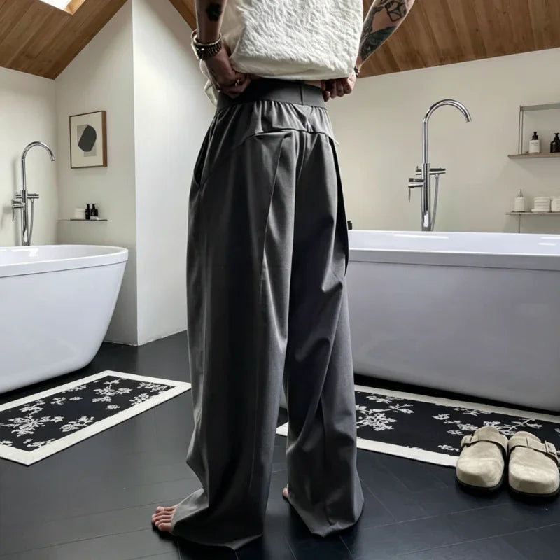 Men's Pleated Wide-Leg Trousers with Elastic Waist