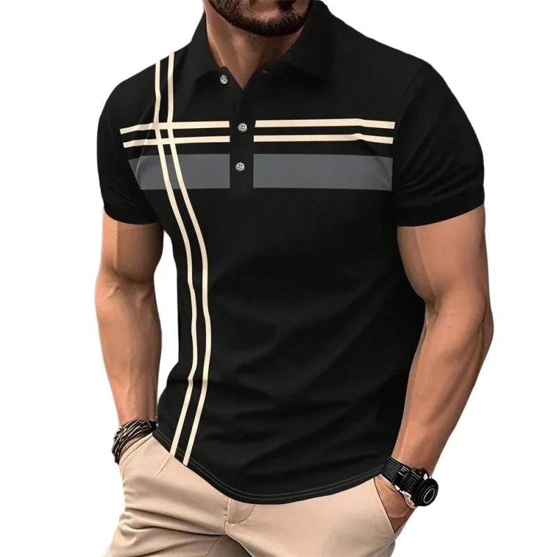 👔 LIMITED-TIME 50% OFF! ✨ Men's Striped Top – Short Sleeve, Collared ✨