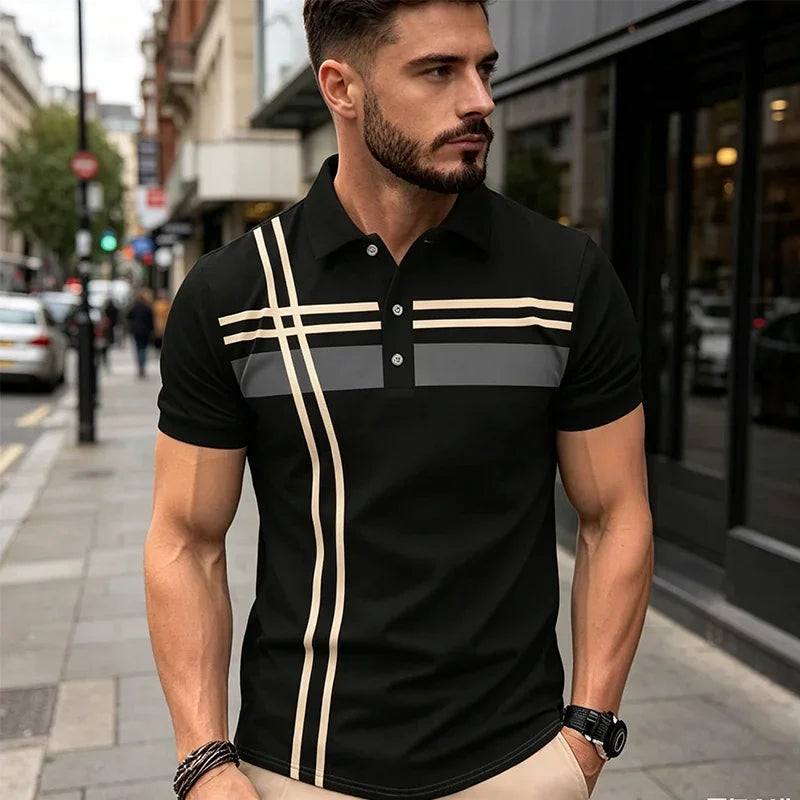 👔 LIMITED-TIME 50% OFF! ✨ Men's Striped Top – Short Sleeve, Collared ✨