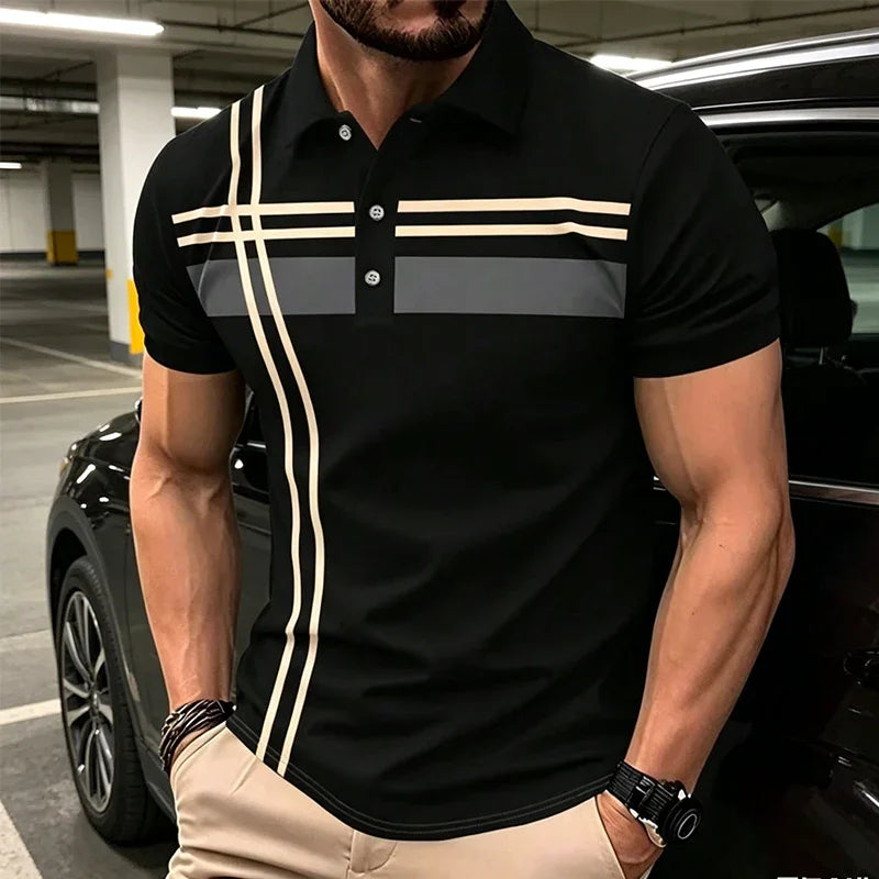 👔 LIMITED-TIME 50% OFF! ✨ Men's Striped Top – Short Sleeve, Collared ✨