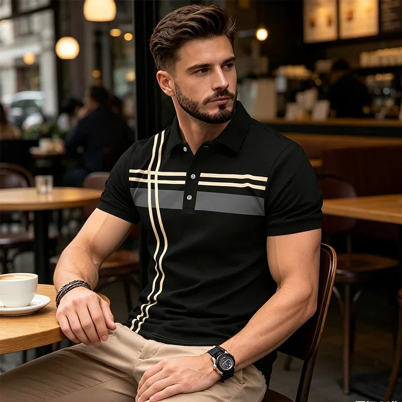 👔 LIMITED-TIME 50% OFF! ✨ Men's Striped Top – Short Sleeve, Collared ✨