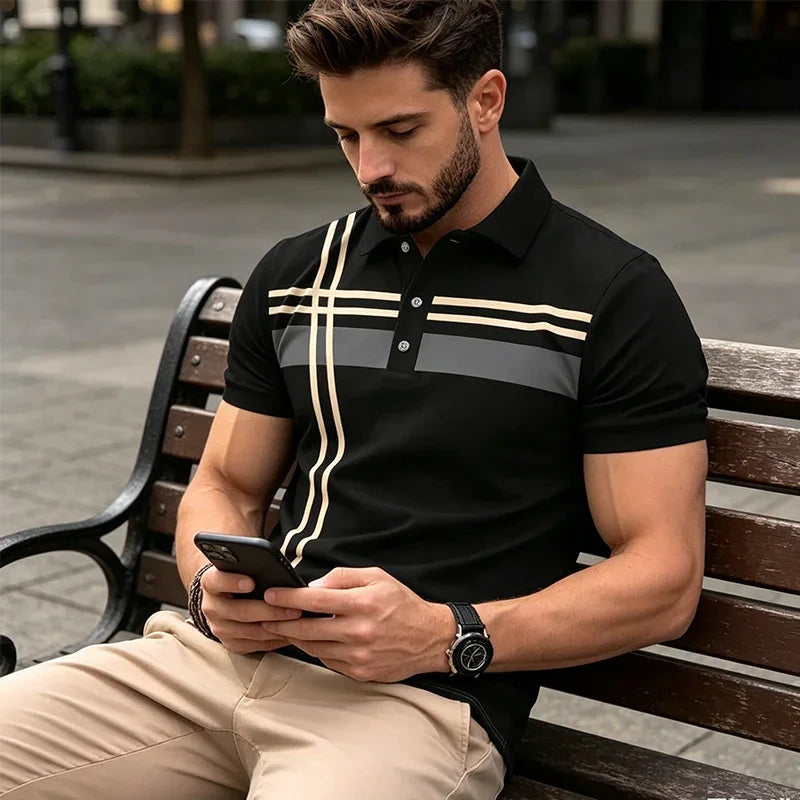 👔 LIMITED-TIME 50% OFF! ✨ Men's Striped Top – Short Sleeve, Collared ✨
