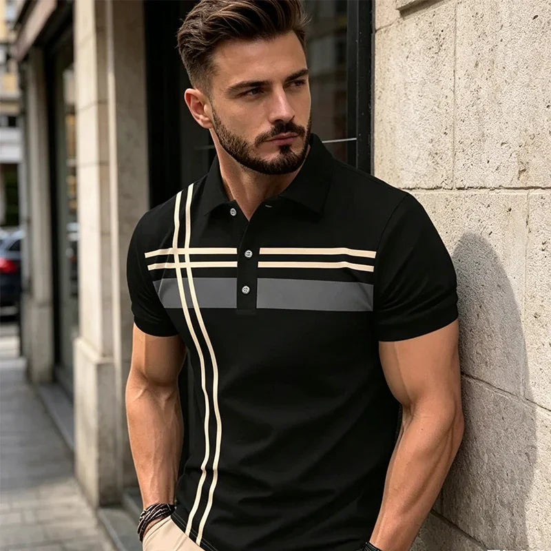 👔 LIMITED-TIME 50% OFF! ✨ Men's Striped Top – Short Sleeve, Collared ✨