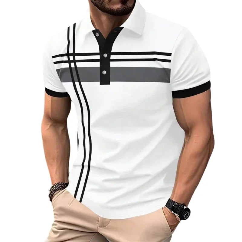 👔 LIMITED-TIME 50% OFF! ✨ Men's Striped Top – Short Sleeve, Collared ✨