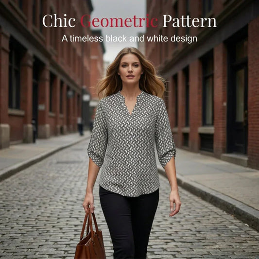 📢📢50% OFF !! ⏰Women's Geometric Print V-Neck Blouse