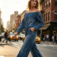 📢📢40% OFF !! ⏰Off-Shoulder Wide-Leg Denim Jumpsuit