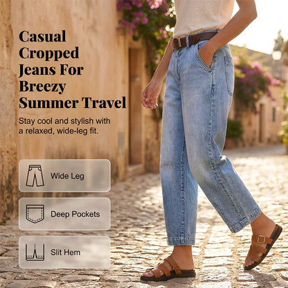 📢📢50% OFF !! ⏰Women's High Waisted Cropped Barrel Jeans