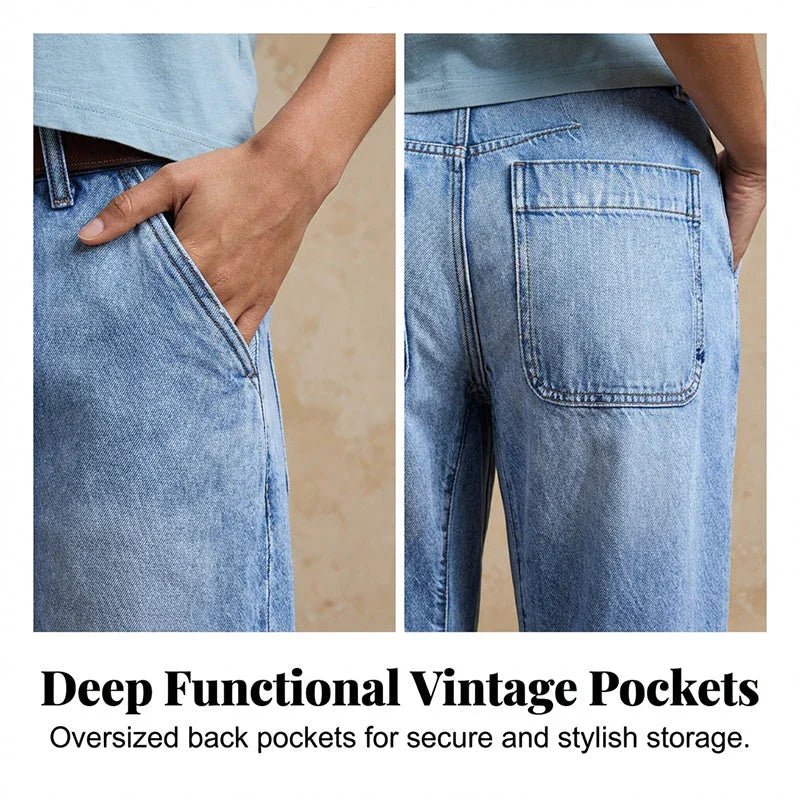 📢📢50% OFF !! ⏰Women's High Waisted Cropped Barrel Jeans