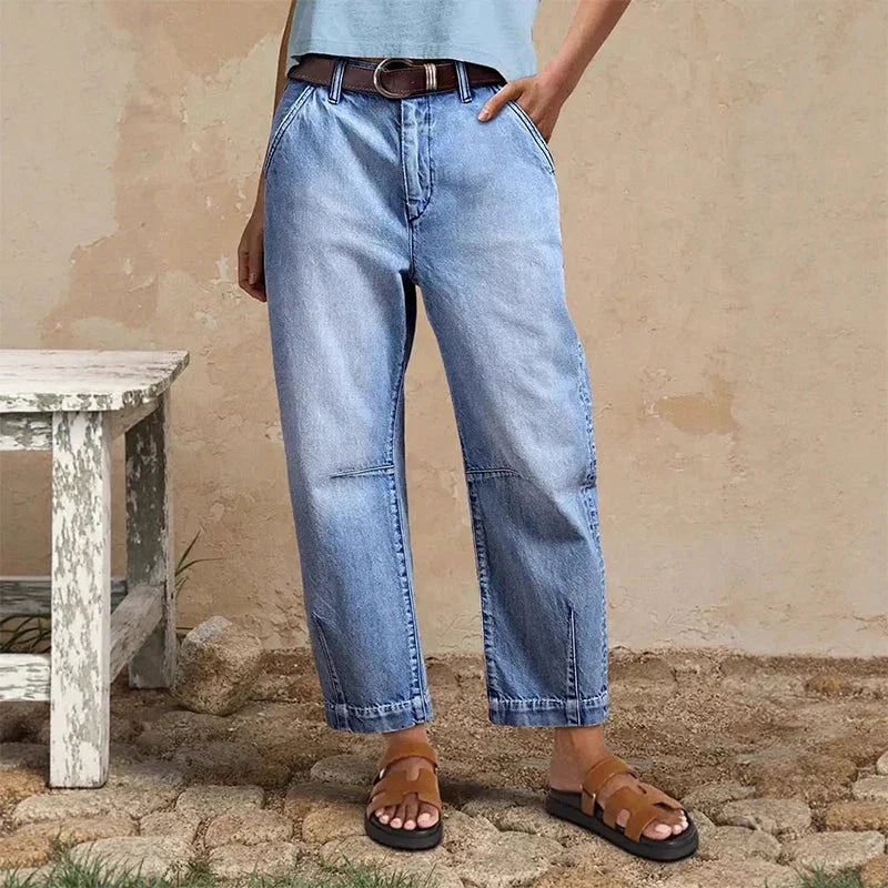 📢📢50% OFF !! ⏰Women's High Waisted Cropped Barrel Jeans