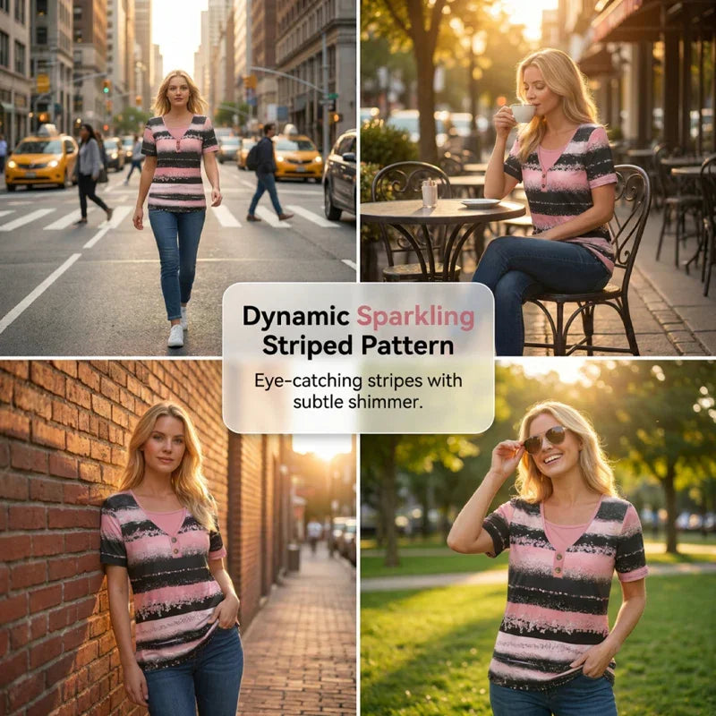 👕 LIMITED-TIME 50% OFF! ✨ Faux Two-Piece Striped Top – Henley, Casual ✨