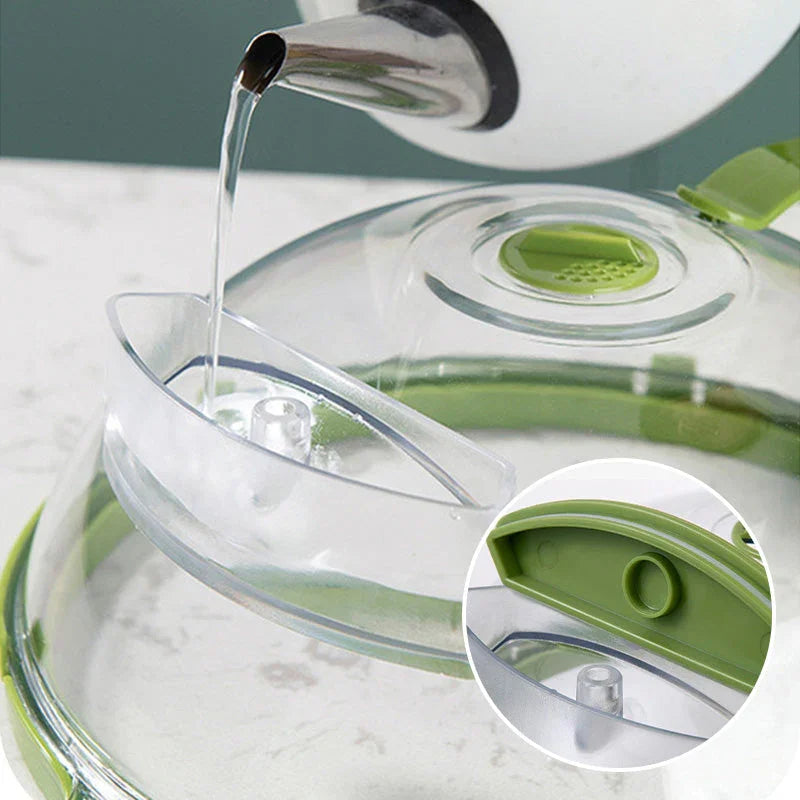 Clear Microwave Splatter Cover with Water Steamer and Handle