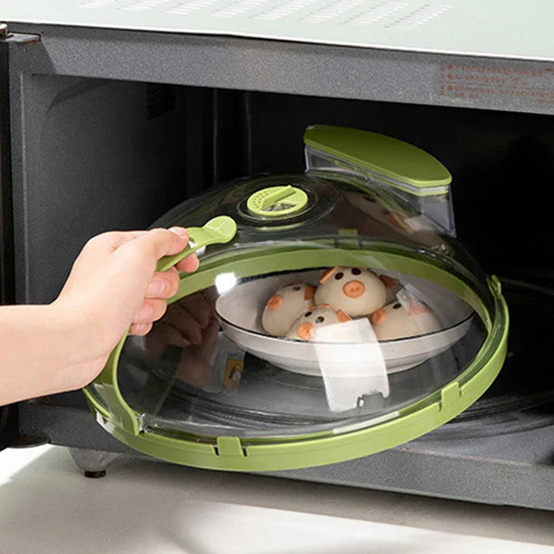 Clear Microwave Splatter Cover with Water Steamer and Handle