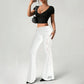 👖 50% OFF NOW!🌸 Women's Ruched Lace Panel Flare Pants – Elegant & Slimming – Stretchy Wide Leg Trousers 💃
