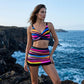 👙 LIMITED-TIME 50% OFF! ✨ Women's Striped Two-Piece Swimsuit – Wrap Top, High-Waist, Ruffle 🌊