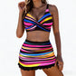 👙 LIMITED-TIME 50% OFF! ✨ Women's Striped Two-Piece Swimsuit – Wrap Top, High-Waist, Ruffle 🌊