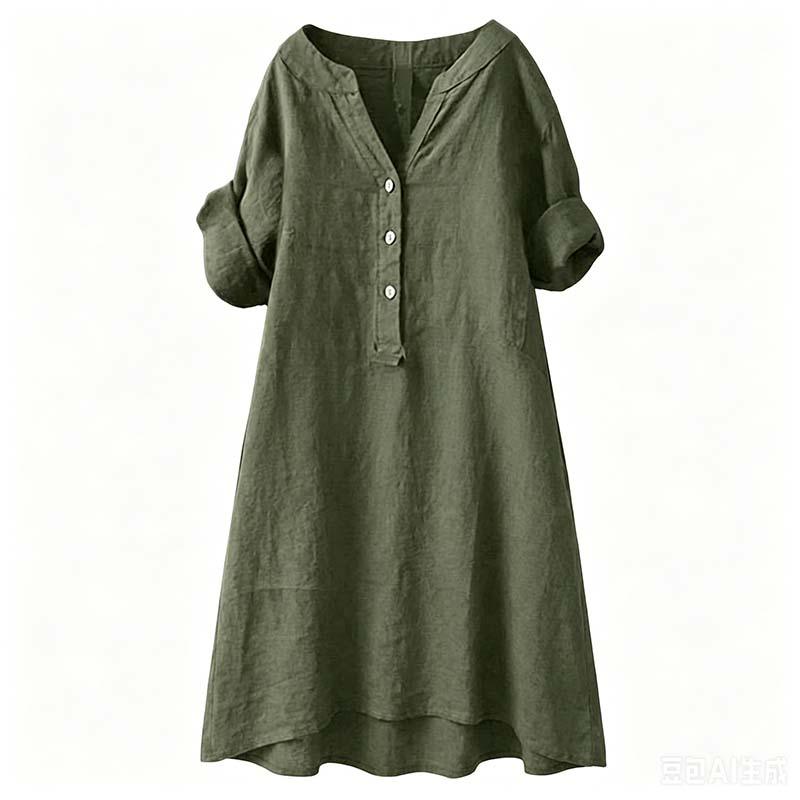 👗 LIMITED-TIME 50% OFF! ✨ Women's V-Neck Tunic Dress – Button Down, 12 Colors, Plus Size 🌸