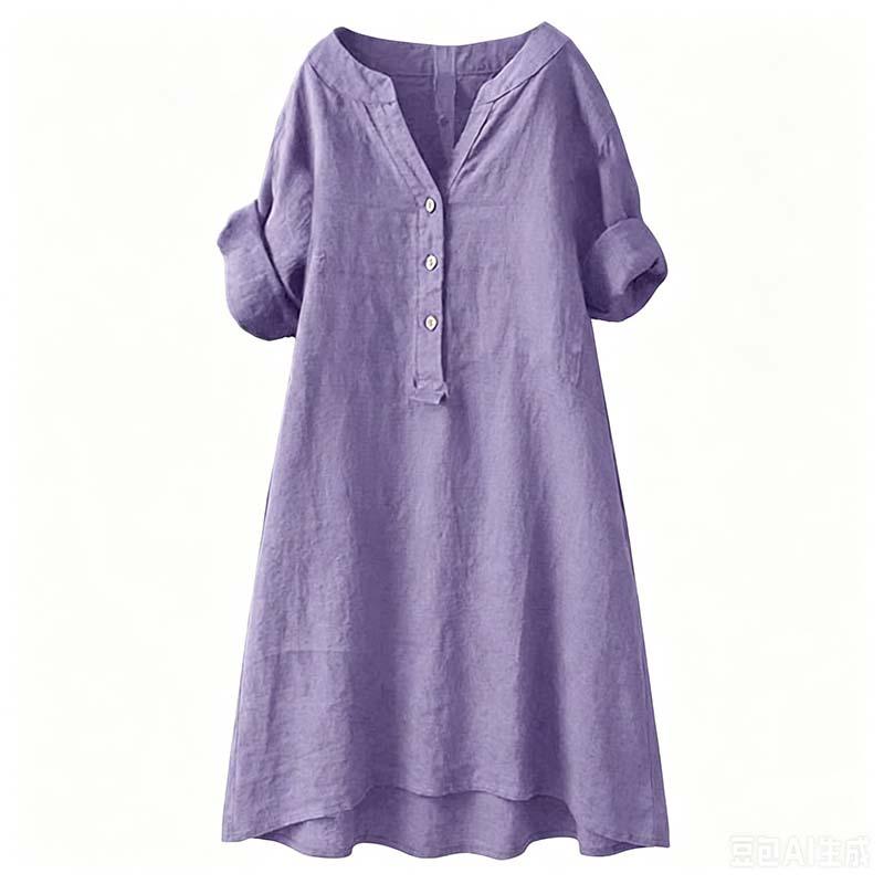 👗 LIMITED-TIME 50% OFF! ✨ Women's V-Neck Tunic Dress – Button Down, 12 Colors, Plus Size 🌸