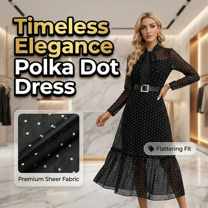 ⏰🔥LIMITED TIME 50% OFF!🔥50K+ SOLD!Elegant Polka Dot Tie-Neck Midi Dress 