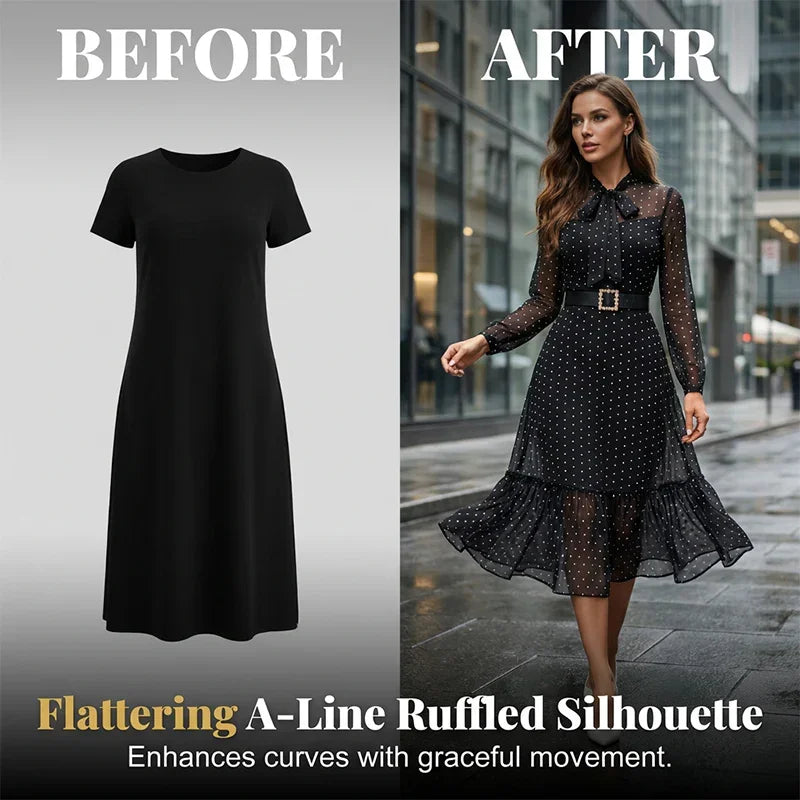 ⏰🔥LIMITED TIME 50% OFF!🔥50K+ SOLD!Elegant Polka Dot Tie-Neck Midi Dress 