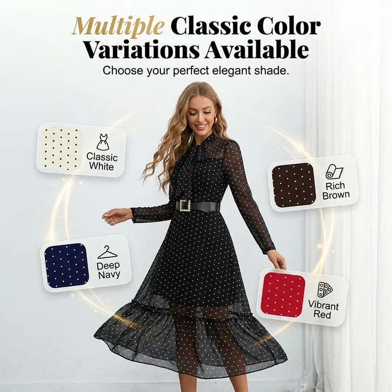 ⏰🔥LIMITED TIME 50% OFF!🔥50K+ SOLD!Elegant Polka Dot Tie-Neck Midi Dress 