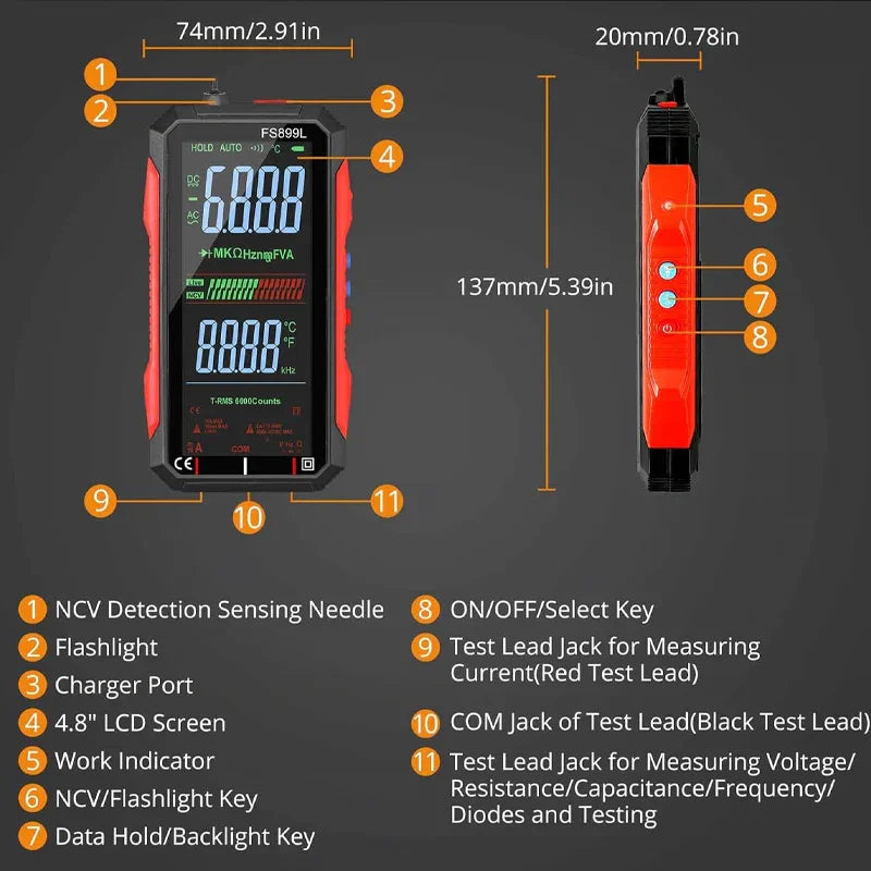⏰ Now only 50% off!⏰USB Rechargeable Digital Multimeter – True RMS, Auto-Ranging & Backlit LCD Display, CAT III 1000V 🛡️
