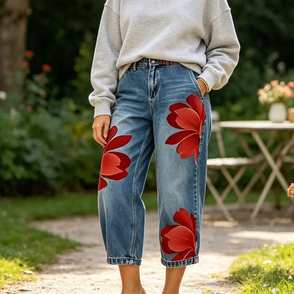 👖 LIMITED-TIME 50% OFF! ✨ Women's Floral Wide-Leg Jeans – Unique Appliqué, Soft, 6 Colors 🌸