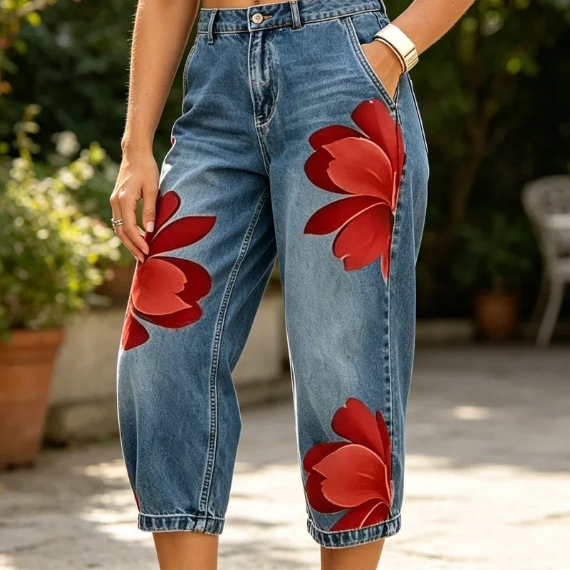 👖 LIMITED-TIME 50% OFF! ✨ Women's Floral Wide-Leg Jeans – Unique Appliqué, Soft, 6 Colors 🌸
