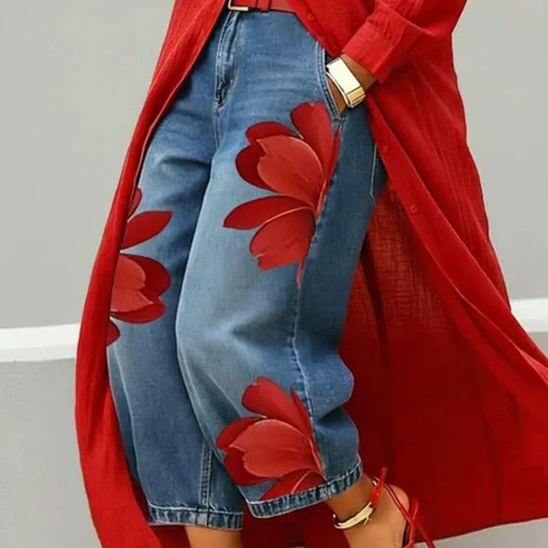 👖 LIMITED-TIME 50% OFF! ✨ Women's Floral Wide-Leg Jeans – Unique Appliqué, Soft, 6 Colors 🌸