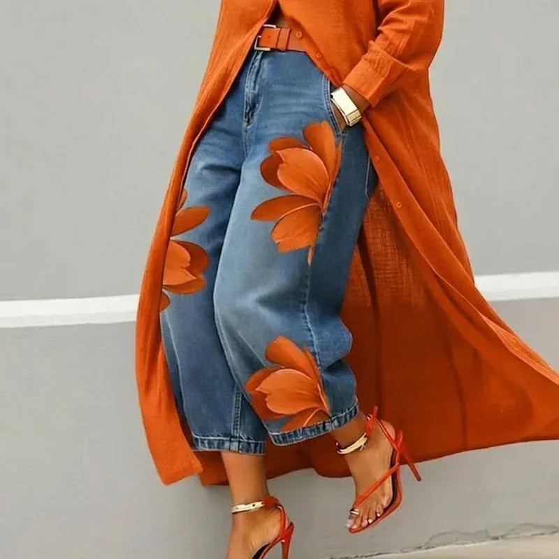 👖 LIMITED-TIME 50% OFF! ✨ Women's Floral Wide-Leg Jeans – Unique Appliqué, Soft, 6 Colors 🌸