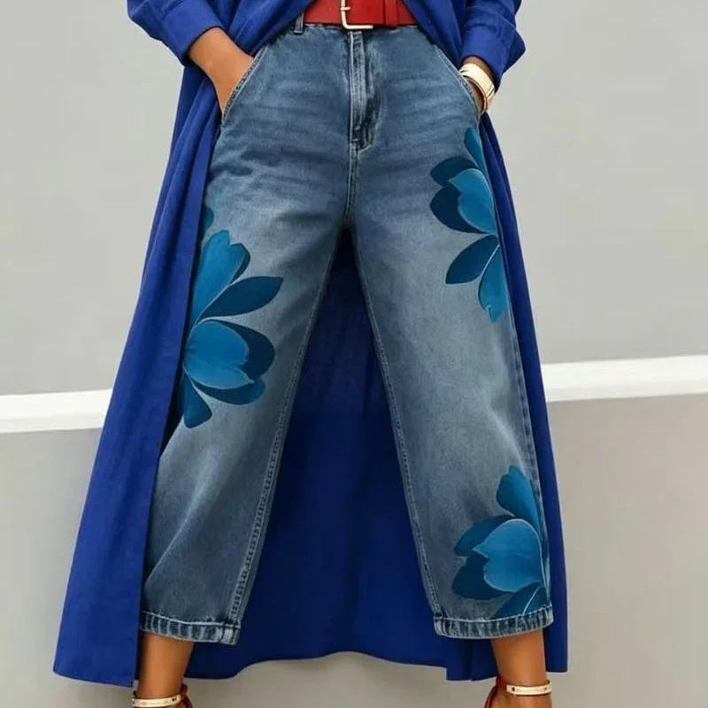 👖 LIMITED-TIME 50% OFF! ✨ Women's Floral Wide-Leg Jeans – Unique Appliqué, Soft, 6 Colors 🌸