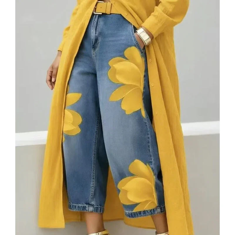 👖 LIMITED-TIME 50% OFF! ✨ Women's Floral Wide-Leg Jeans – Unique Appliqué, Soft, 6 Colors 🌸