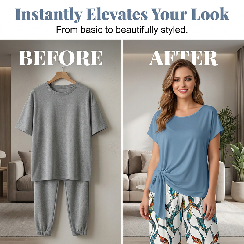👕 LIMITED-TIME 50% OFF! ✨ Women's Side-Tie Set – Top & Pants, 2 Colors, S-5XL 👒