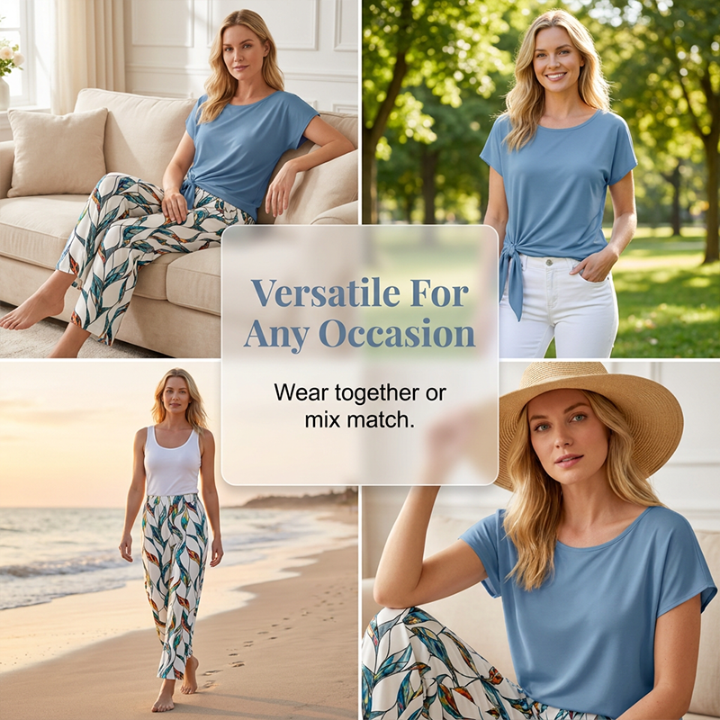 👕 LIMITED-TIME 50% OFF! ✨ Women's Side-Tie Set – Top & Pants, 2 Colors, S-5XL 👒