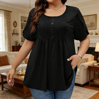 👚 50% OFF NOW!✨ Women's Pleated Puff Sleeve T-Shirt – Elegant & Loose Fit – Chic Essential 🌸