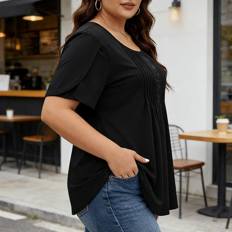 👚 50% OFF NOW!✨ Women's Pleated Puff Sleeve T-Shirt – Elegant & Loose Fit – Chic Essential 🌸
