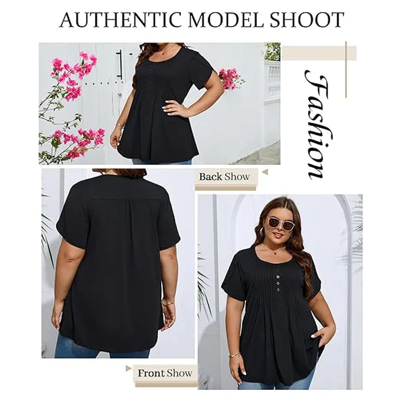 👚 50% OFF NOW!✨ Women's Pleated Puff Sleeve T-Shirt – Elegant & Loose Fit – Chic Essential 🌸